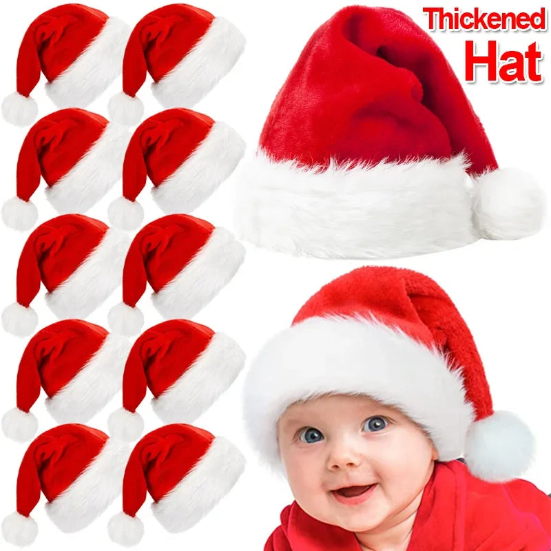 Red Christmas Hat Plush Thickened Santa Hats