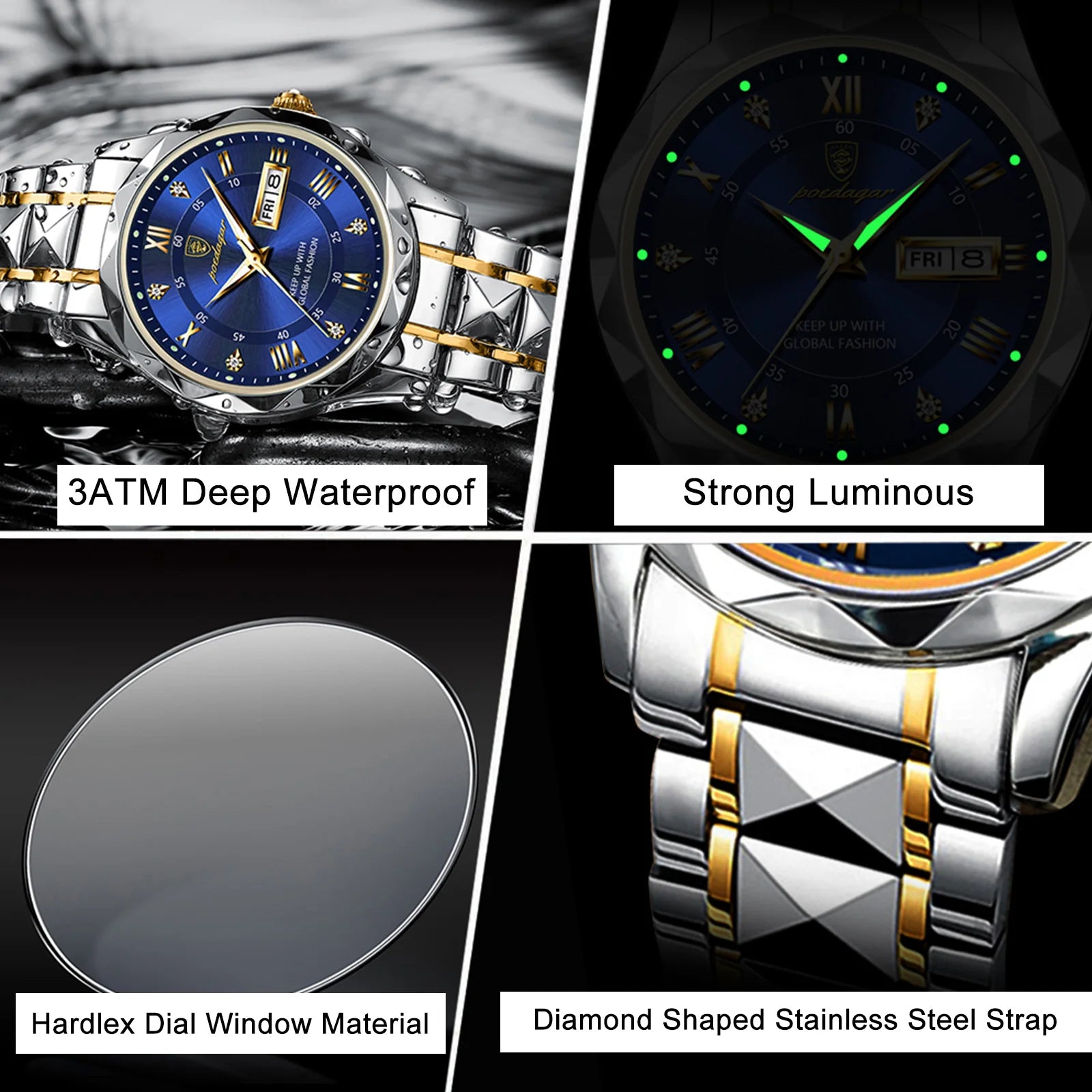 POEDAGAR Top Brand Luxury Man Round Waterproof Wristwatch