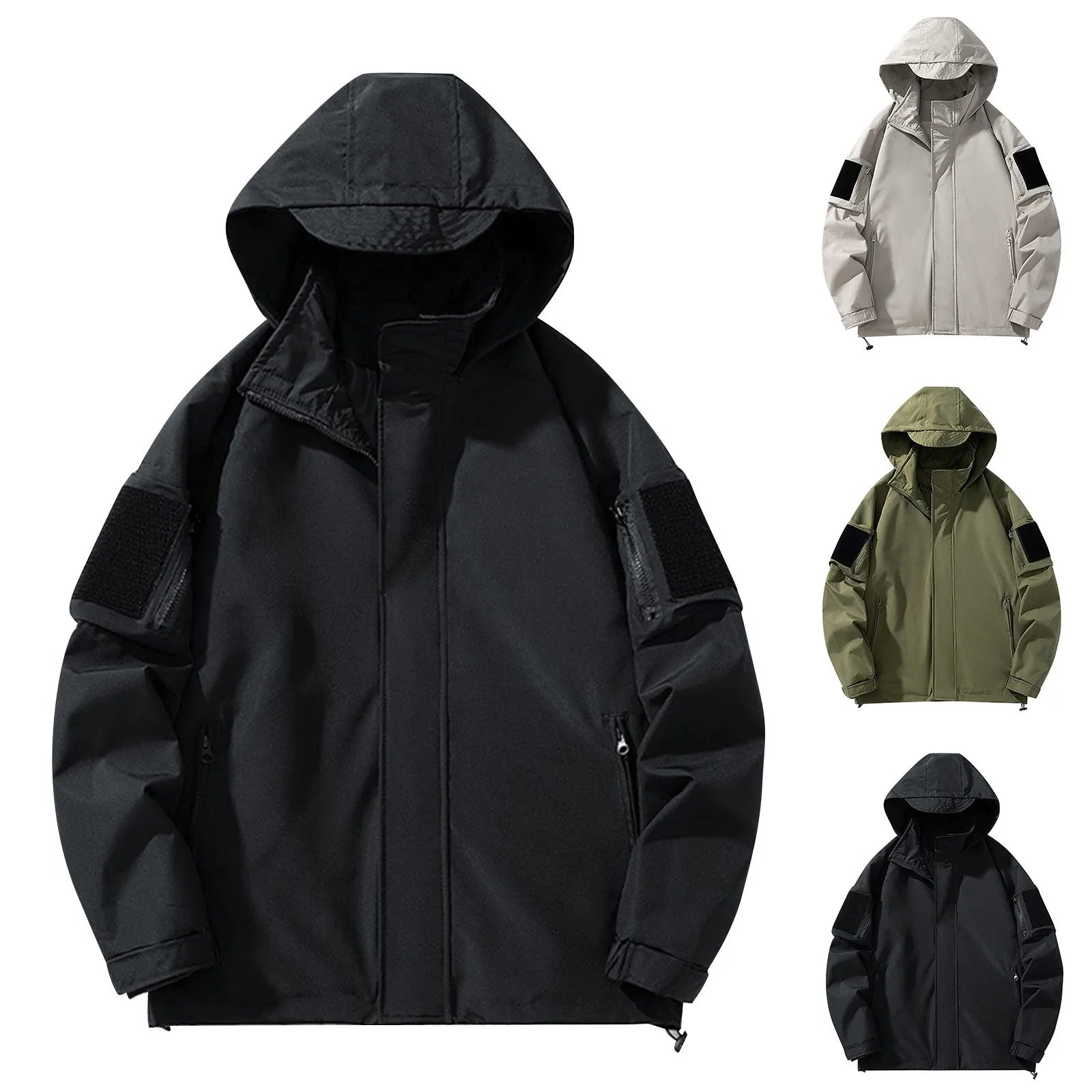 Autumn New Men's Hooded Zippered Jacket Functional Standing Collar Charge Coat