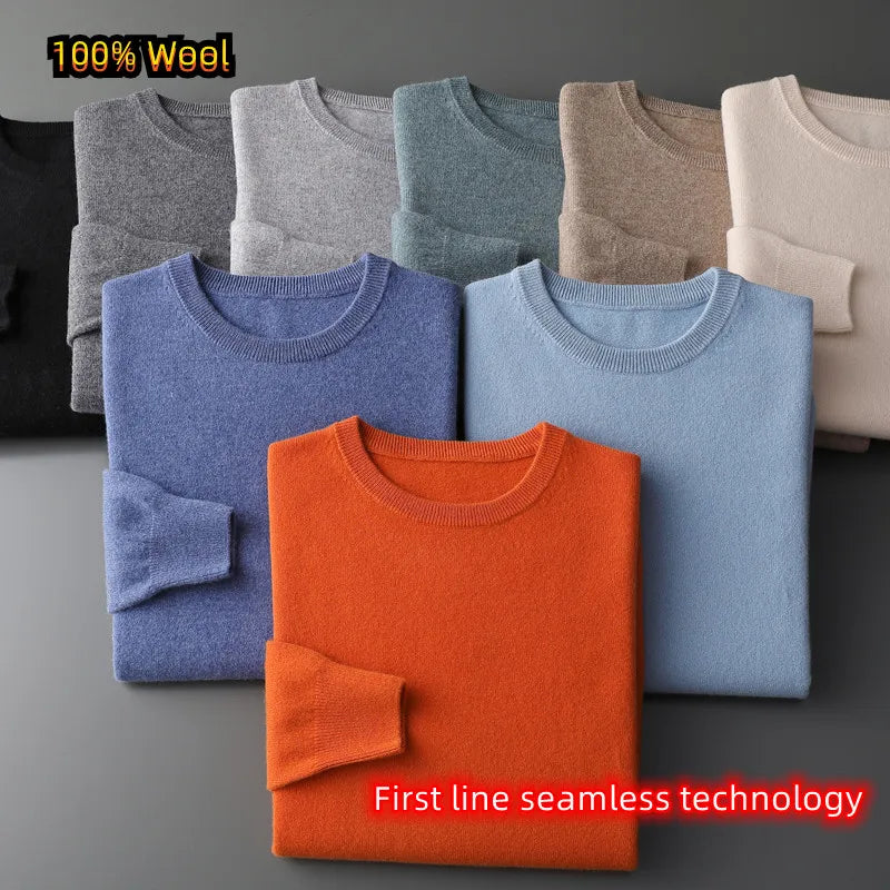 100% Pure Wool Sweater Men First Line Loose Casual Cashmere Knitting Sweater